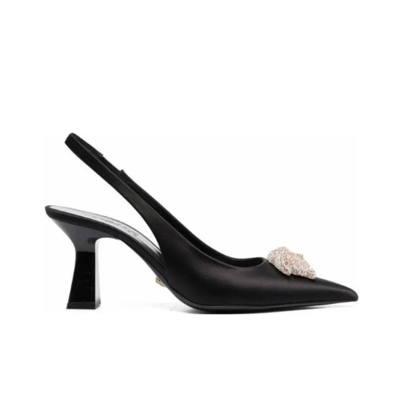 VERSACE La Medusa Block Heel High Heels 8cm Women's Black-1