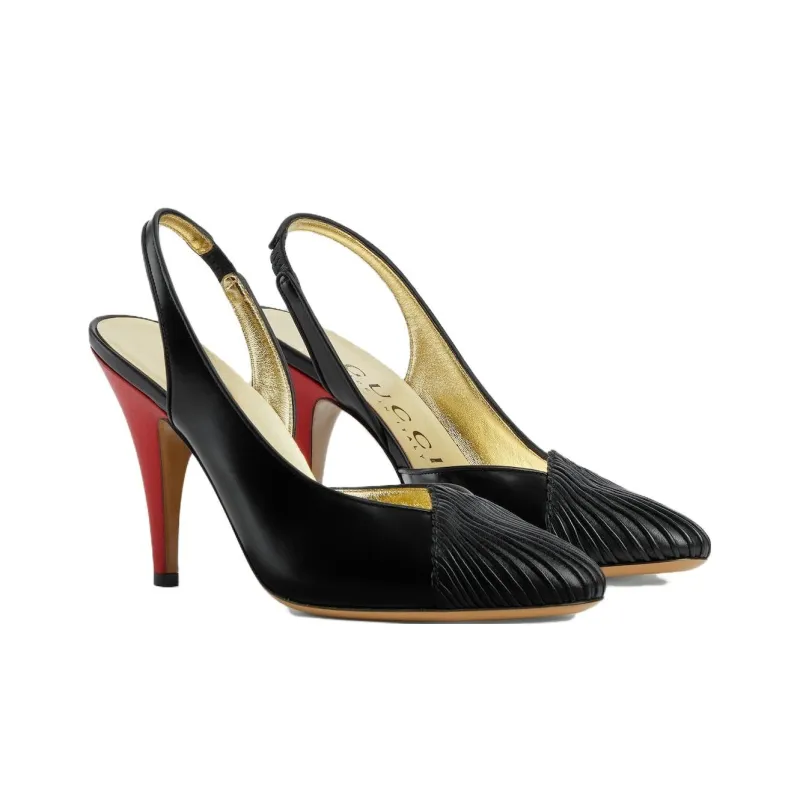GUCCI Slingback Leather Pumps Black Women's-1