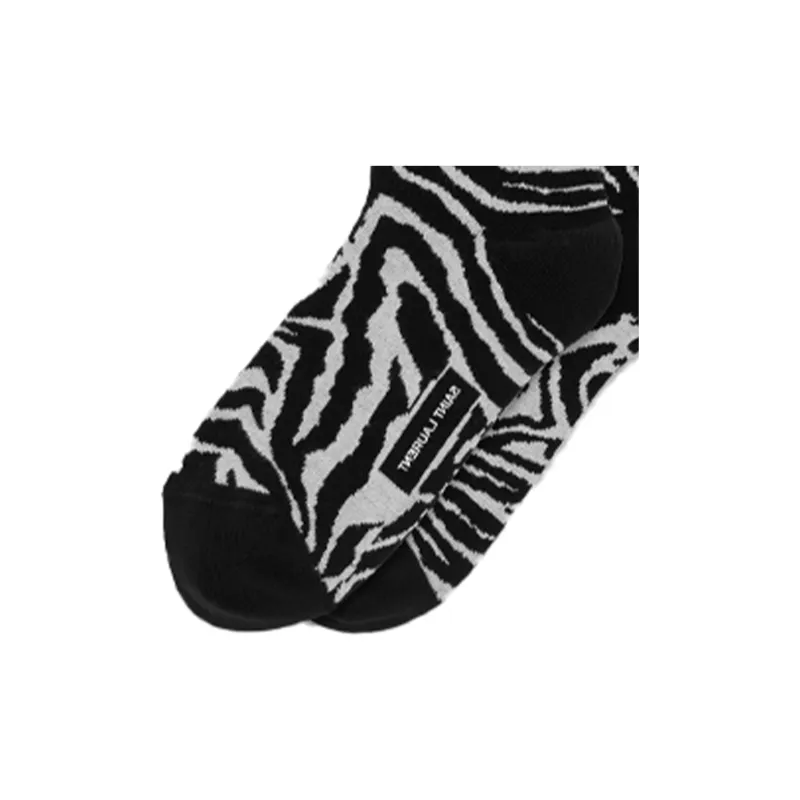 SAINT LAURENT FW22 Mid-Calf Socks Unisex Black White-3