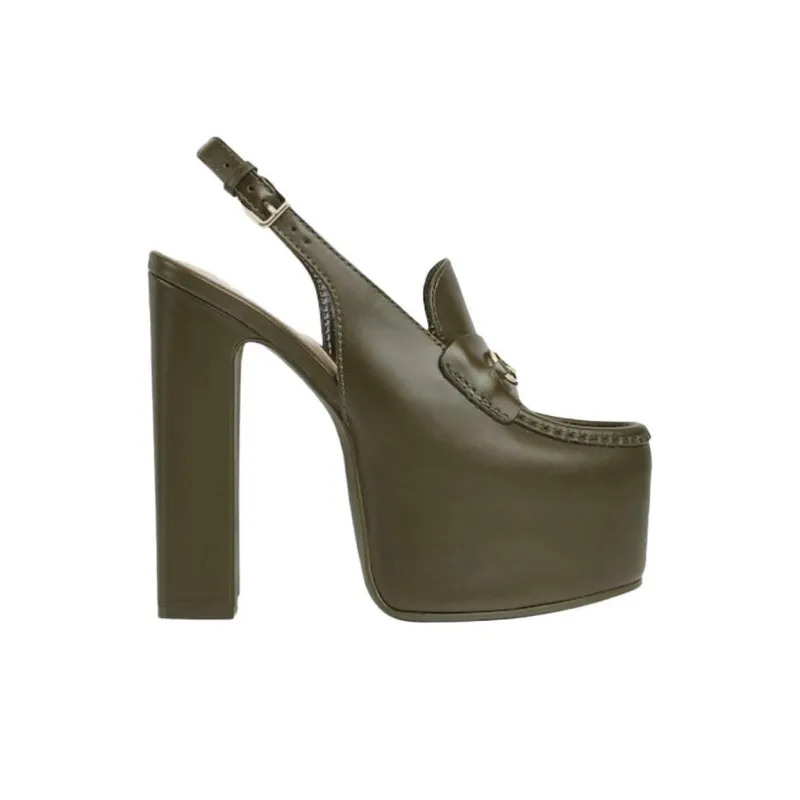 GUCCI Horsebit Chunky Heel High Heels 14.5cm Women's Green-1