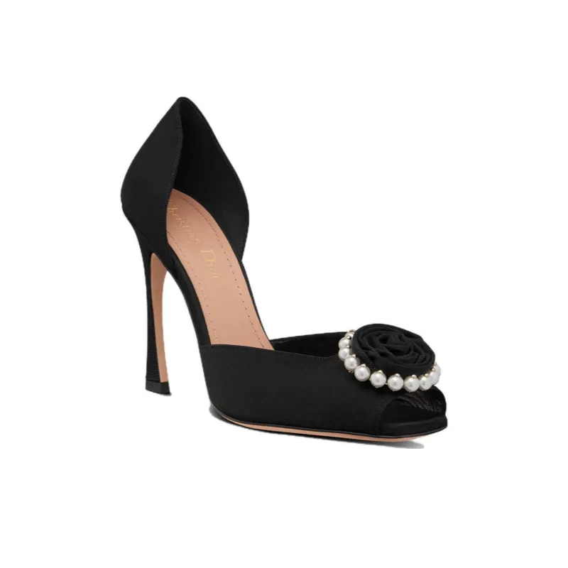 DIOR Rose Slim Heel High Heels Women's Black-3