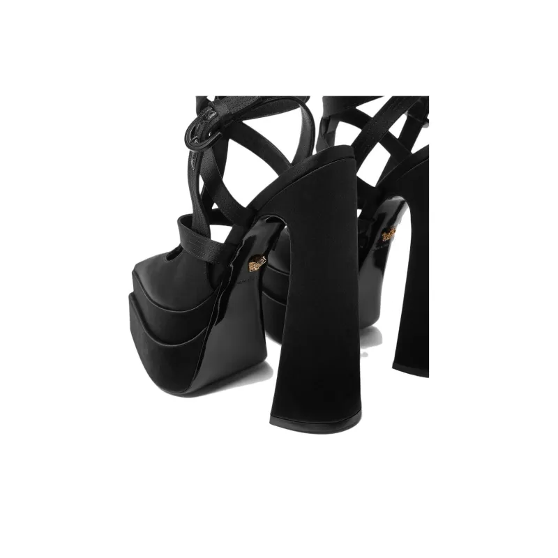 VERSACE Chunky Heel High Heels 16cm Women's Black-4