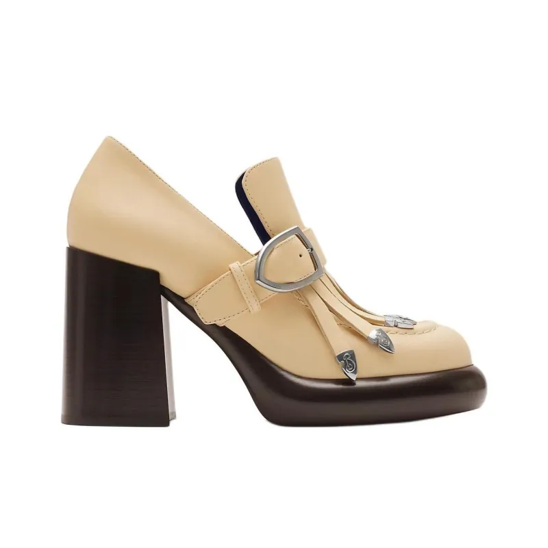 Burberry Wedge Chunky Heel High Heels 9.5cm Women's Beige-1