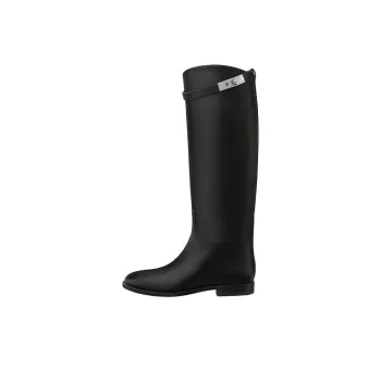 HERMES Jumping Knee high Boots Women's Black Asian Version