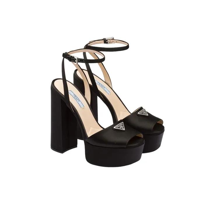 PRADA 135mm Platform Sandals Black Satin Women's-2