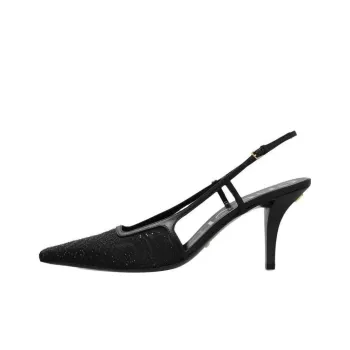 GUCCI Gg Slingback 75mm Pump Black Moire Fabric Gg Crytsal Applique Women's