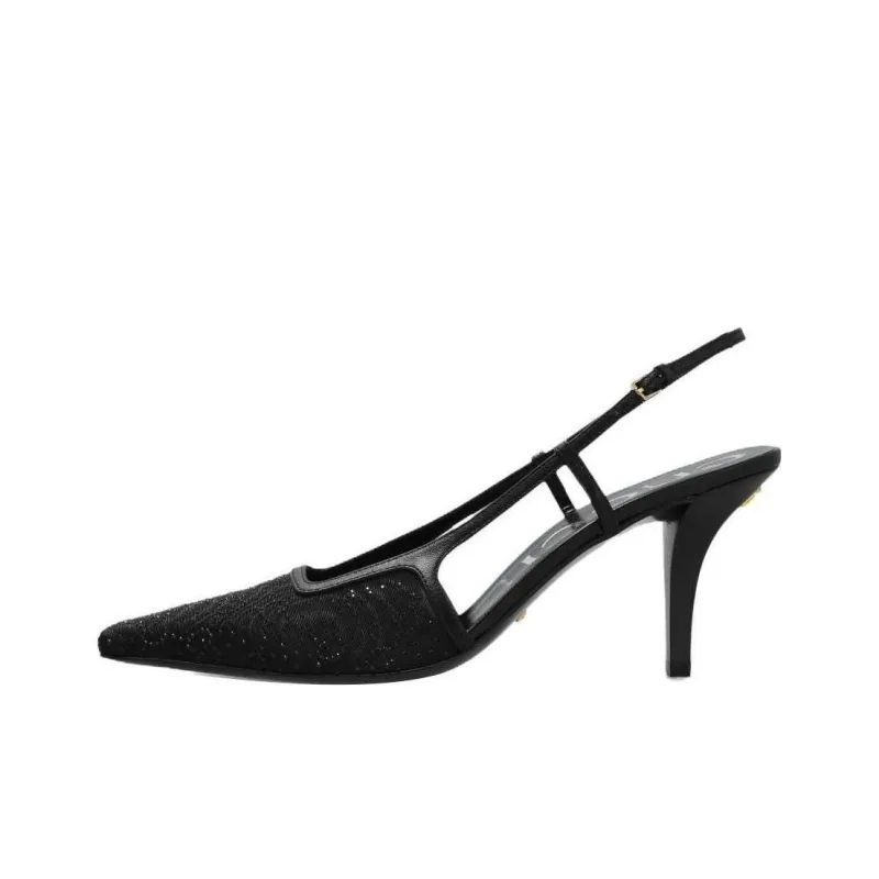 GUCCI Gg Slingback 75mm Pump Black Moire Fabric Gg Crytsal Applique Women's-0