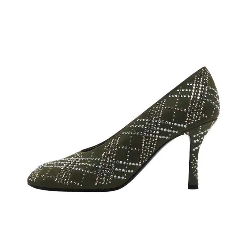 Burberry Crystal Check Slim Heel High Heels 8.5cm Women's Lake Green-0