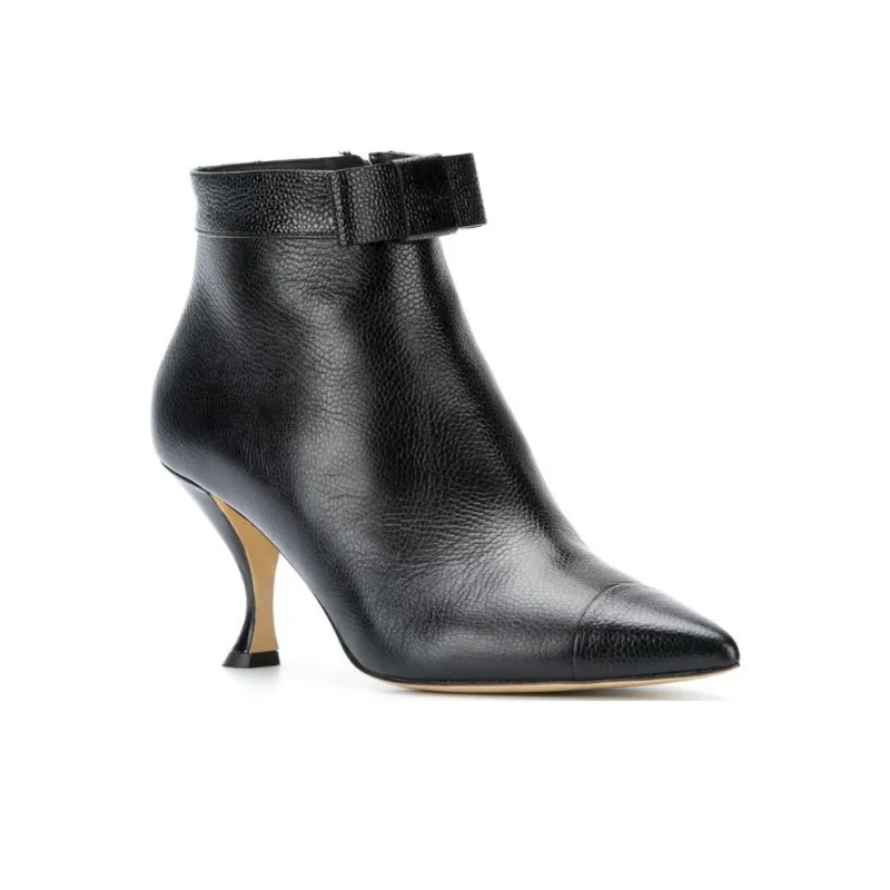 THOM BROWNE Bowed Curved Heel Bootie In Pebble Grain Leather-2