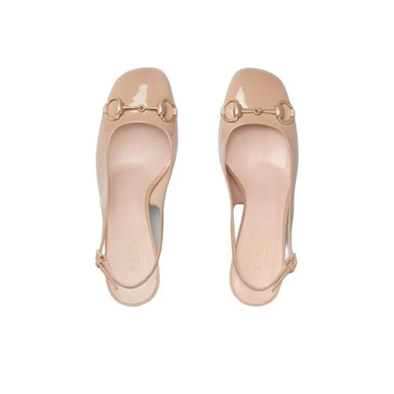 GUCCI Chunky Heel High Heels 7.5cm Women's Beige-3