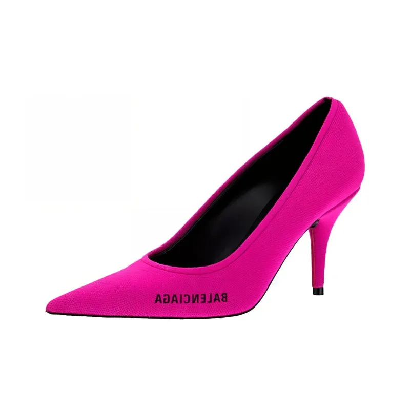 Balenciaga Knife Knit High Heels 8cm Women's Fuchsia-2
