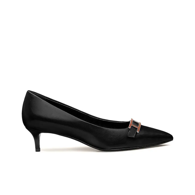 HERMES Blush 40 Slim Heel High Heels Women's Black-1