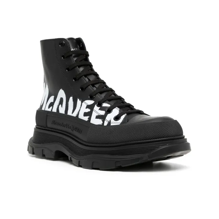 Alexander McQueen Tread Slick Boot Leather Graffiti Black White-2