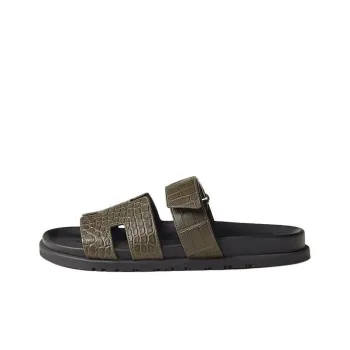 HERMES Chypre Slide Slippers Men's Green