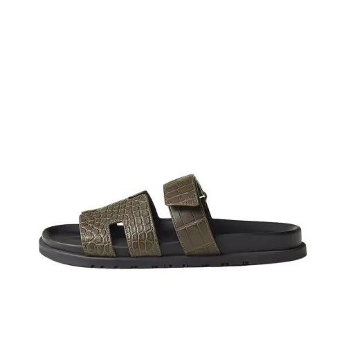 HERMES Chypre Slide Slippers Men's Green