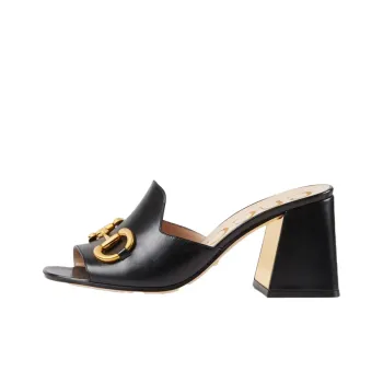 GUCCI Horsebit Block Heel High Heels 7.5cm Women's Black