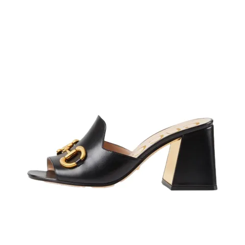 GUCCI Horsebit Block Heel High Heels 7.5cm Women's Black