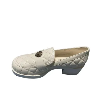 CHANEL Chunky Heel High Heels 5cm Women's White
