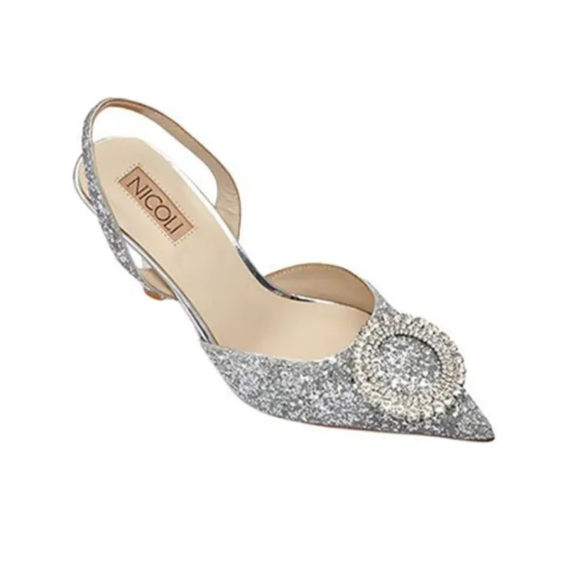 NICOLI Selma Slim Heel High Heels 7cm Women's Silver-2