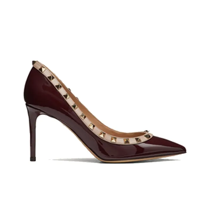 Valentino Rockstud High Heels Women's Red-1