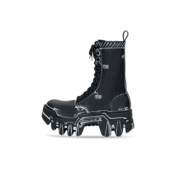Balenciaga Bulldozer Laceup Boot Black Outline Calfskin