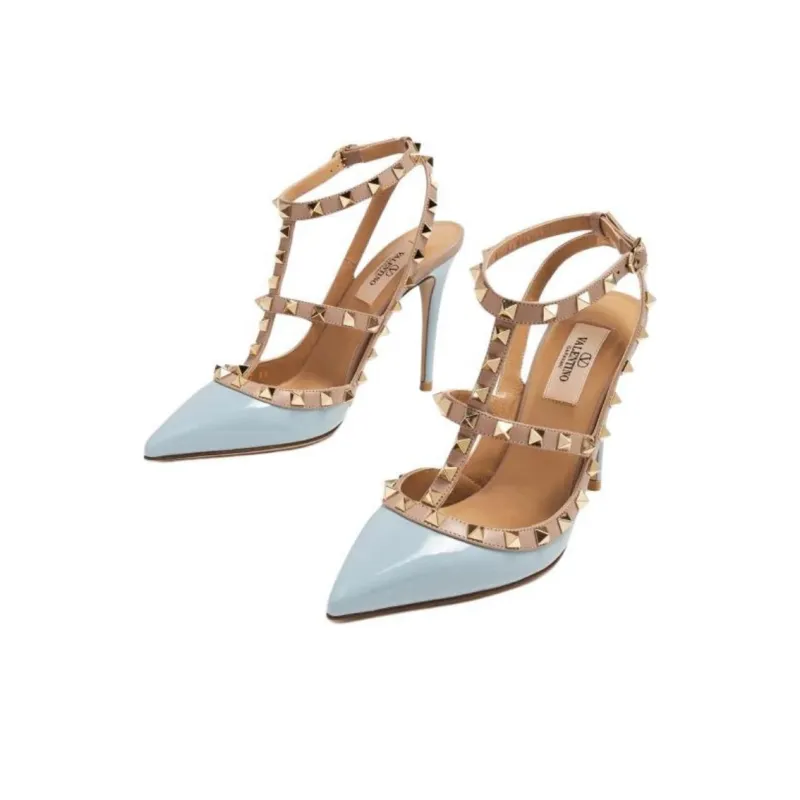 Valentino Rockstud GARAVANI Slim Heel High Heels 10.5cm Women's Blue-3