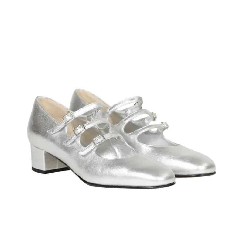 Carel Kina Collection Chunky Heel Mary Jane Shoes 4cm Women's Matte Silver-2