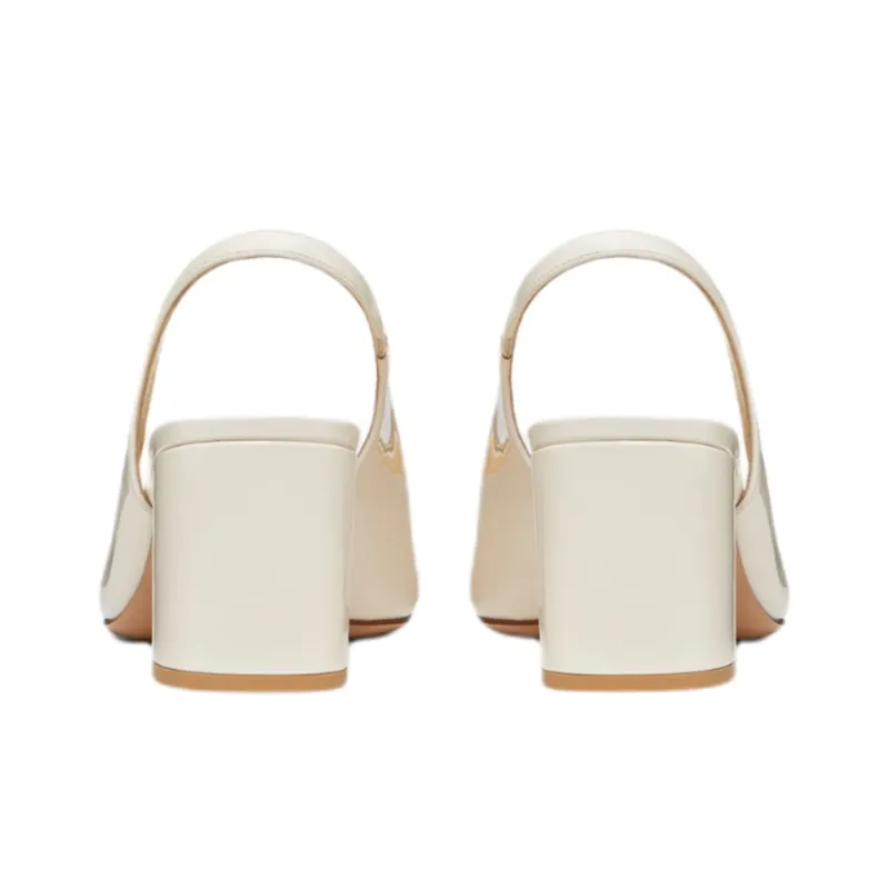 Valentino One Stud Block Heel High Heels Women's White-4