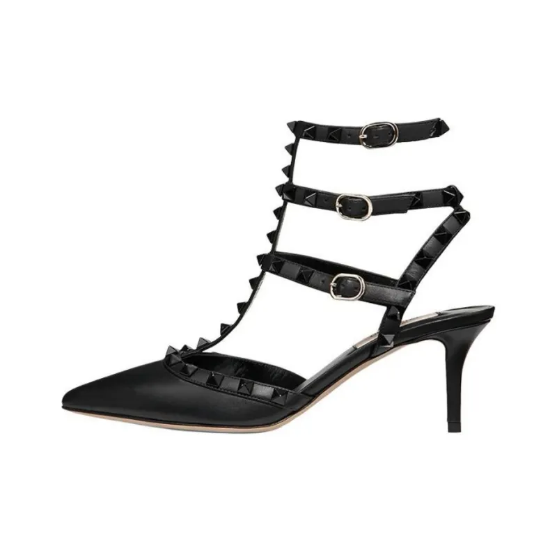 Valentino Rockstud Slim Heel High Heel Sandal 6.5cm Women's Black-0