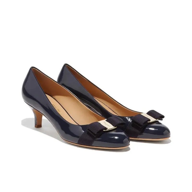 FERRAGAMO Carla Slim Heel High Heels 5.5cm Women's Dark Blue-2