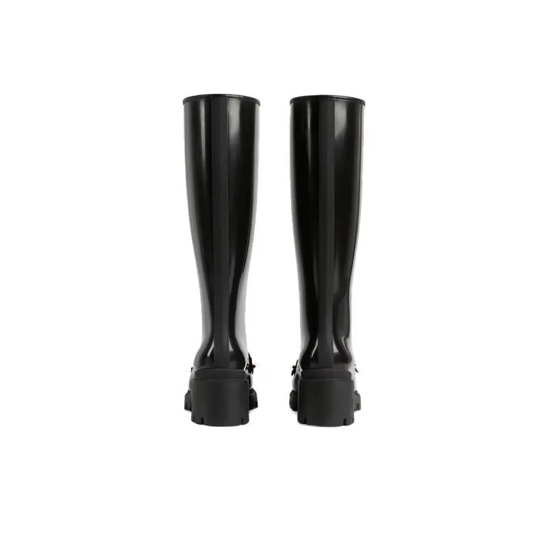 GUCCI Horsebit Knee High Boot Black Rubber Women's-4