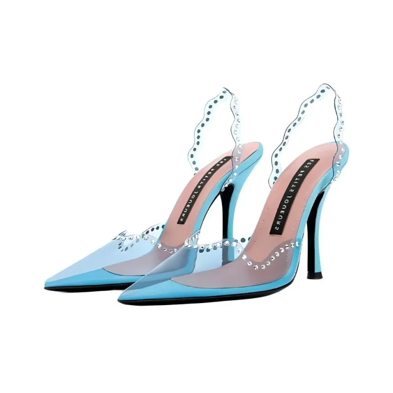 Les Petits Joueurs Jerry Waves Slim Heel High Heels 11cm Women's Blue-2