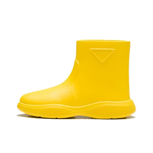 PRADA Pull On Rain Booties Sunny Yellow Rubber Women's