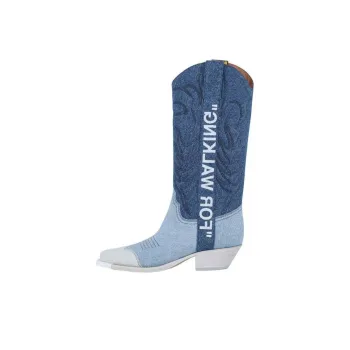 OFF-WHITE Denim Cowboy Boot For Walking Bleach White Women's