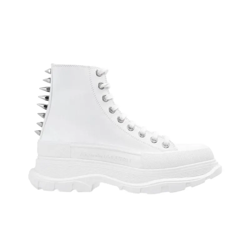 Alexander McQueen Studded Tread Slick Boot White Silver Women's-1