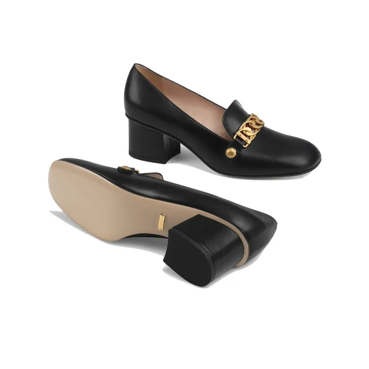 GUCCI Sylvie Chunky Heel High Heels 5.5cm Women's Black-5