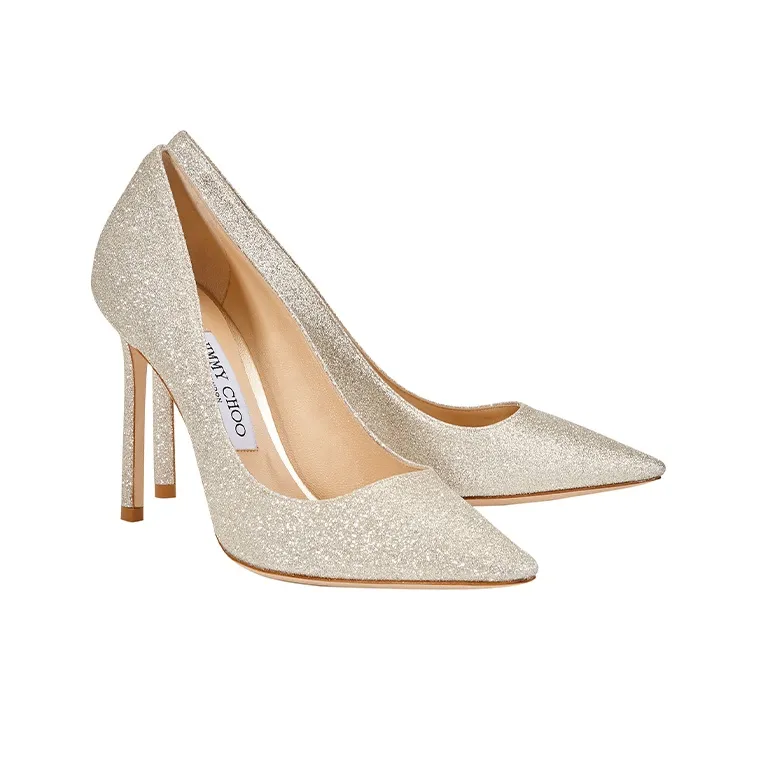 Jimmy Choo ROMY Slim Heel High Heels Women's White Gold-2
