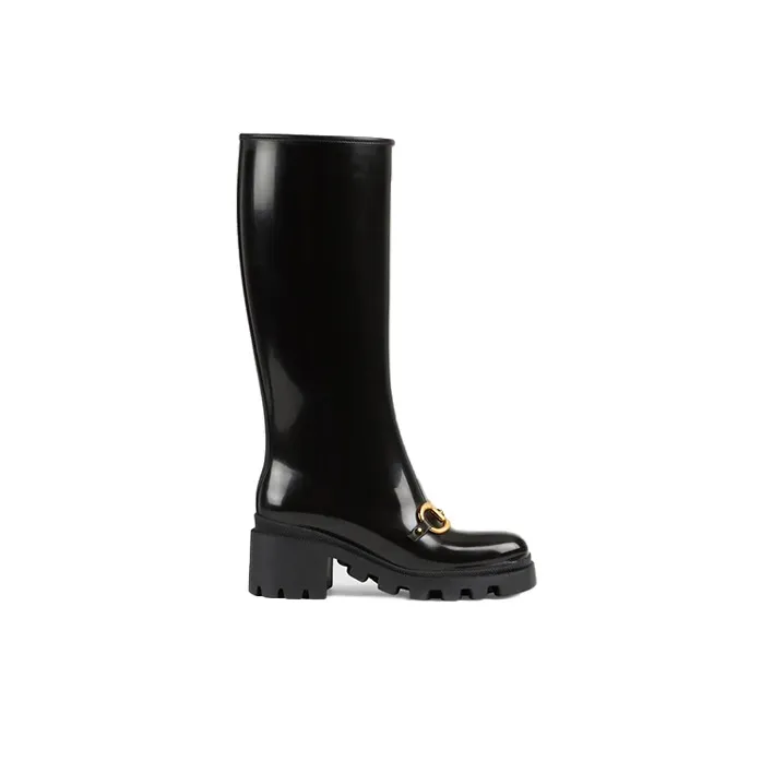 GUCCI Horsebit Knee High Boot Black Rubber Women's-1