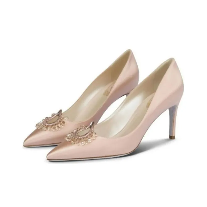 RENE CAOVILLA Chantel Slim Heel High Heels 7.5cm Women's Pink-3