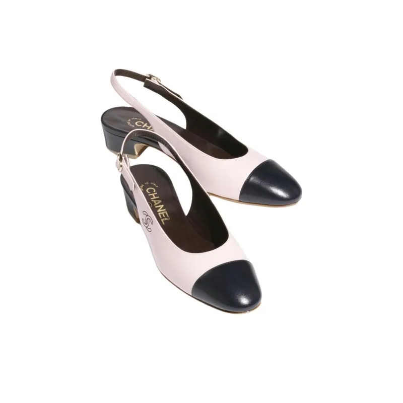 CHANEL Chunky Heel High Heels 3cm Women's Pink Blue-3