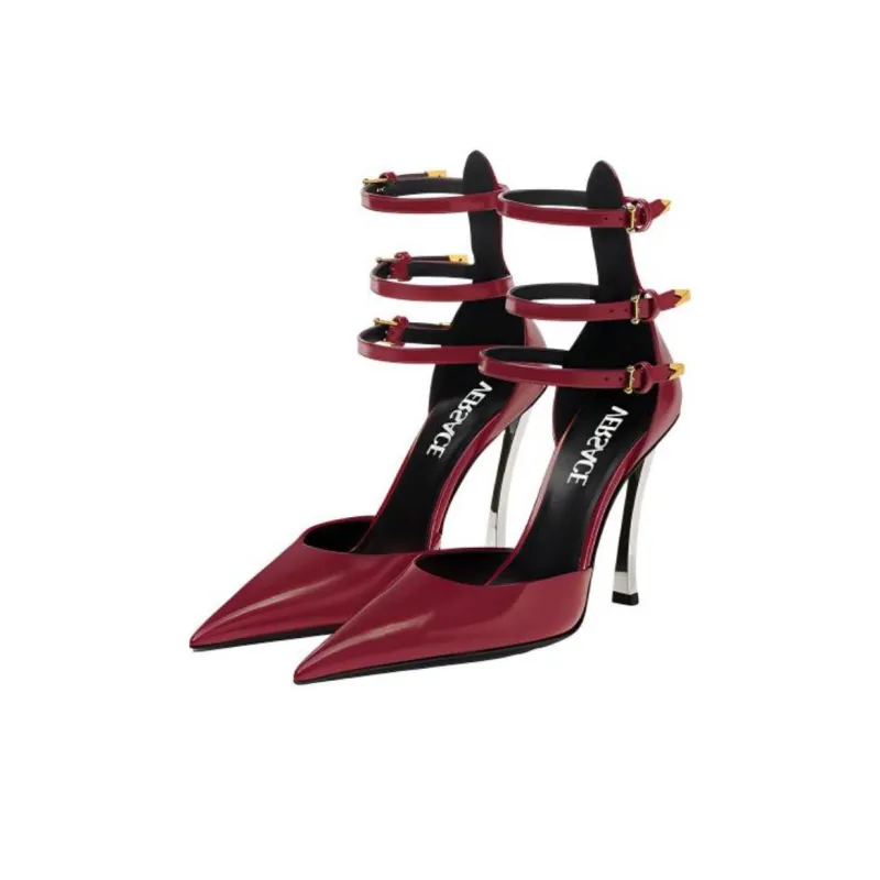 VERSACE Slim Heel High Heels 11cm Women's Burgundy-2