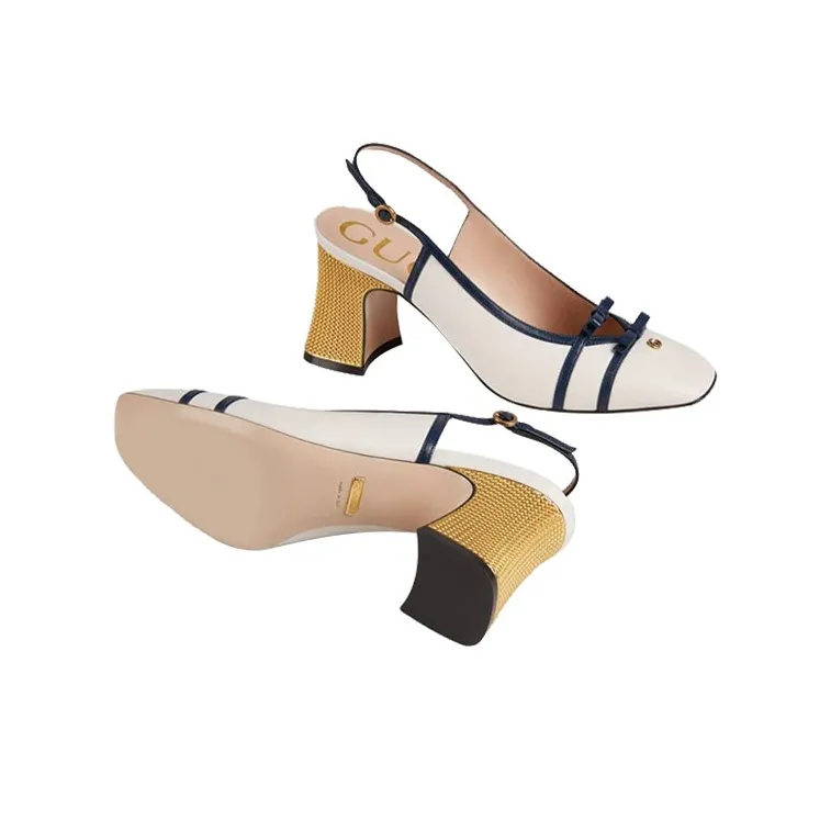 GUCCI Block Heel High Heels 6.5cm Women's White-2