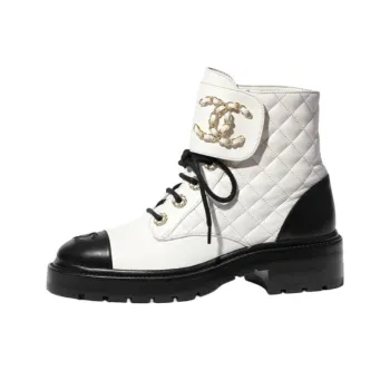 CHANEL Ankle Boots 2cm Women's Black White
