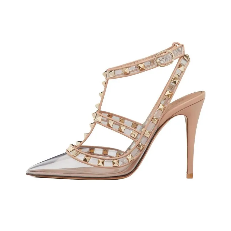 Valentino Rockstud Slim Heel High Heels 10cm Women's Transparent Pink-0