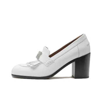 HERMES Elysee Block Heel High Heels Women's White