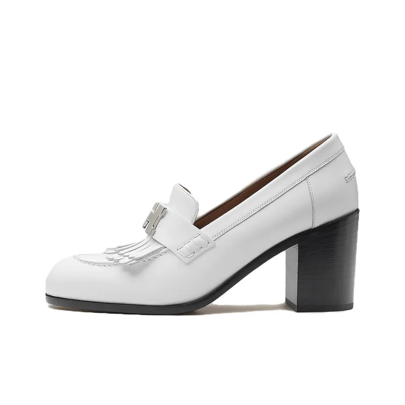 HERMES Elysee Block Heel High Heels Women's White-0
