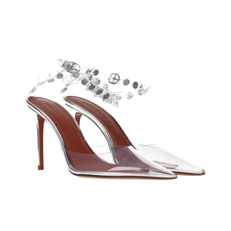 AMINA MUADDI Slim Heel High Heels 9.5cm Women's Silver-2