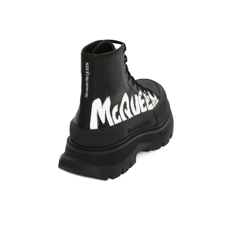 Alexander McQueen Tread Slick Boot Leather Graffiti Black White-3