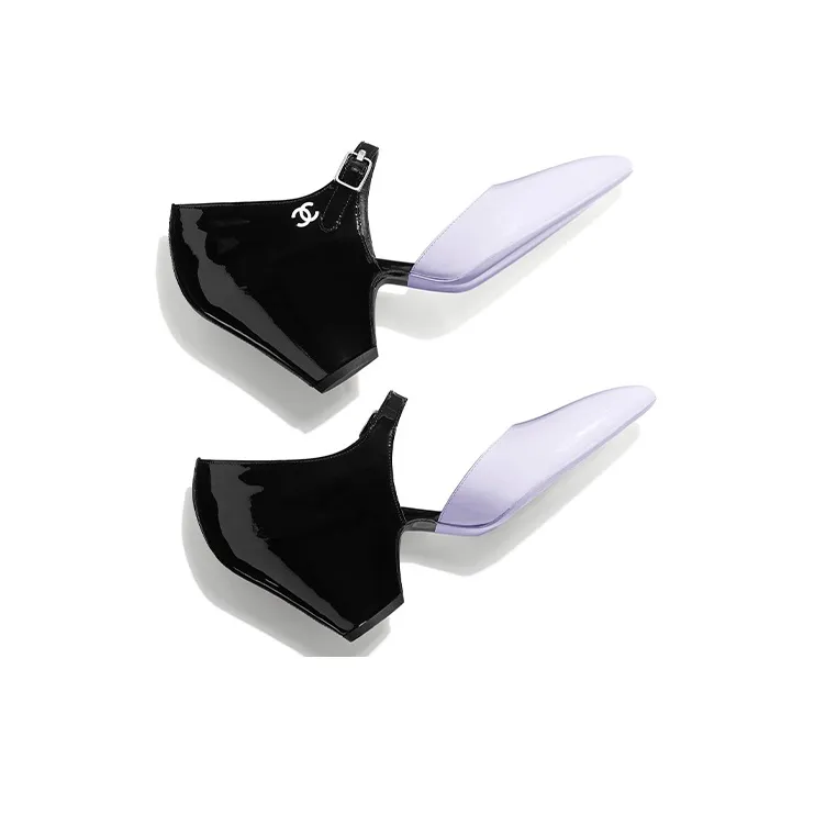 CHANEL Cone Heel High Heels Women's Black Purple-3