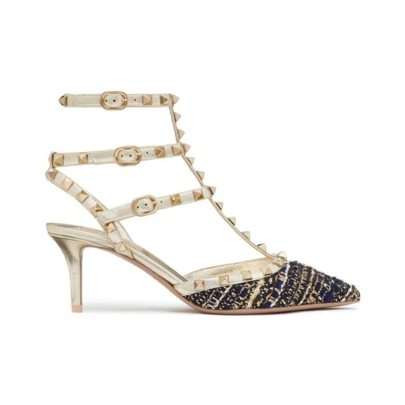 Valentino Rockstud Slim Heel High Heels Women's Blue-1